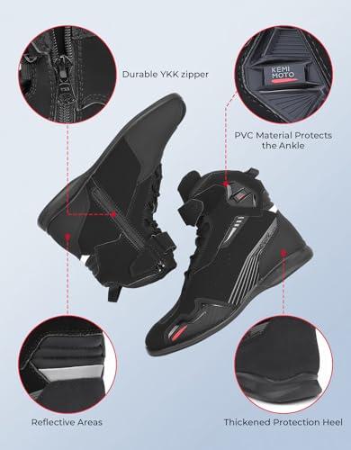 KEMIMOTO Motorcycle Boots Men CE Certification Ankle, Thick Heel Protection Mesh Breathable Motorcycle Riding shoes for Commuting,Motor-Travel,Trekking,Hiking black