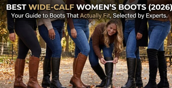Group of women wearing stylish wide-calf boots outdoors, showcasing comfortable and fashionable footwear options for women with wider calves in 2026.