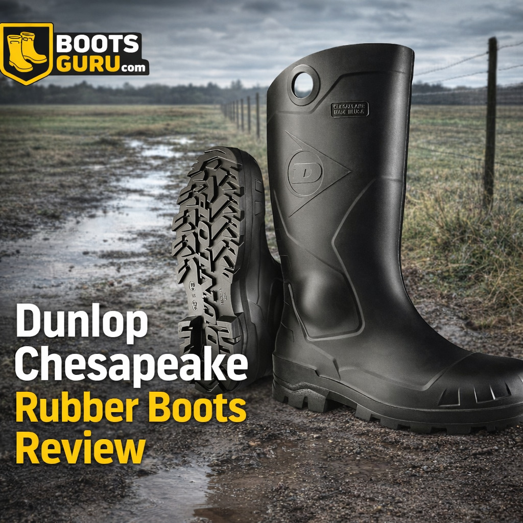 Dunlop Chesapeake rubber boots on a wet ground