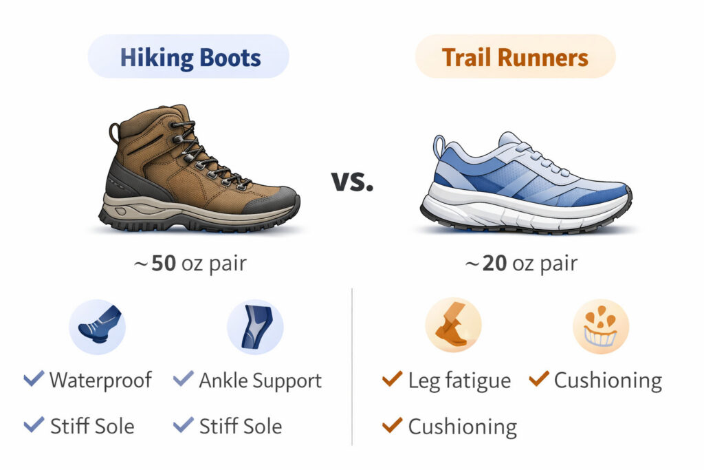 Comparison of hiking boots and trail runners