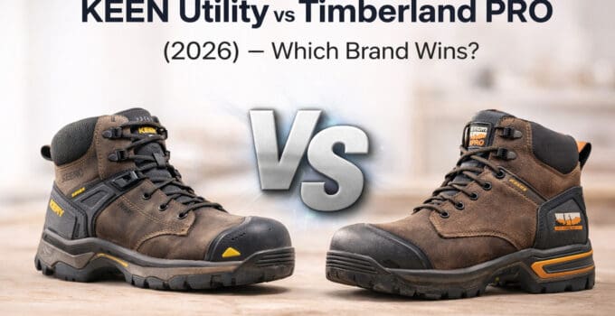 Comparative image of KEEN and Timberland boots