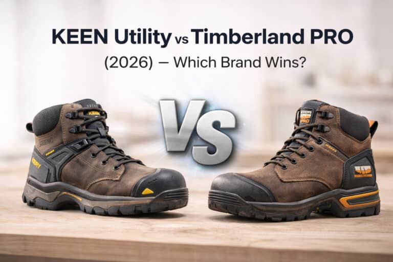 Comparative image of KEEN and Timberland boots
