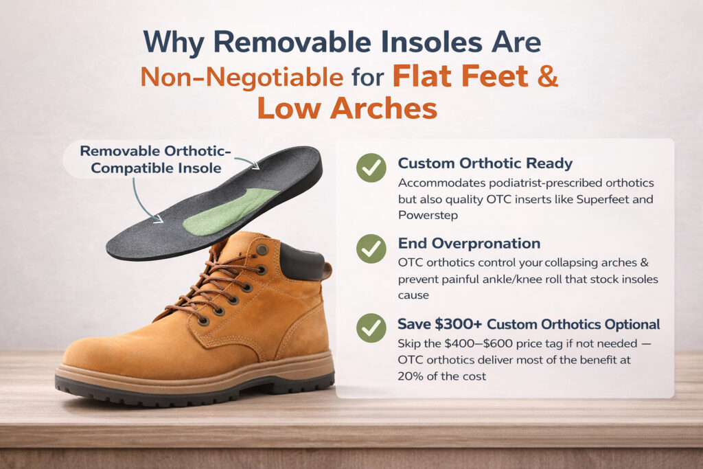 Removable orthotic insole for flat feet support