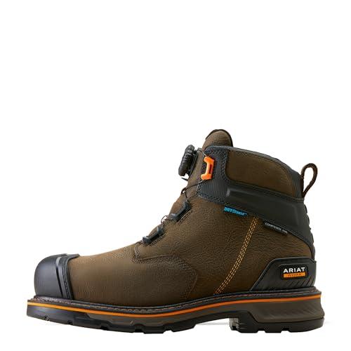 High-quality brown outdoor work boot with waterproof features and rugged design for outdoor activities and work environments.