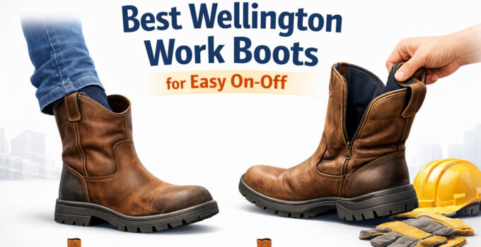 Two Wellington work boots side by side