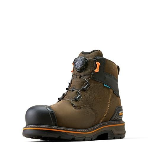 Durable brown work safety boot with reinforced toe cap, ankle support, and slip-resistant sole, ideal for industrial and construction environments.