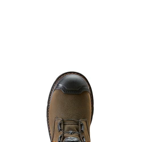 Durable men's work boot with leather upper, steel toe, and slip-resistant sole, ideal for construction and outdoor work environments.