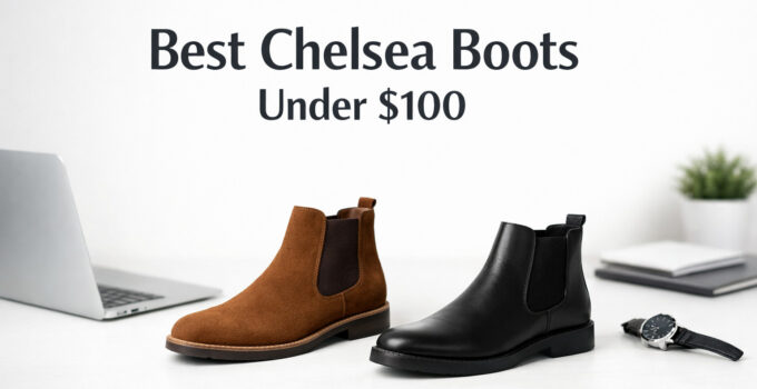 Two pairs of Chelsea boots on a table