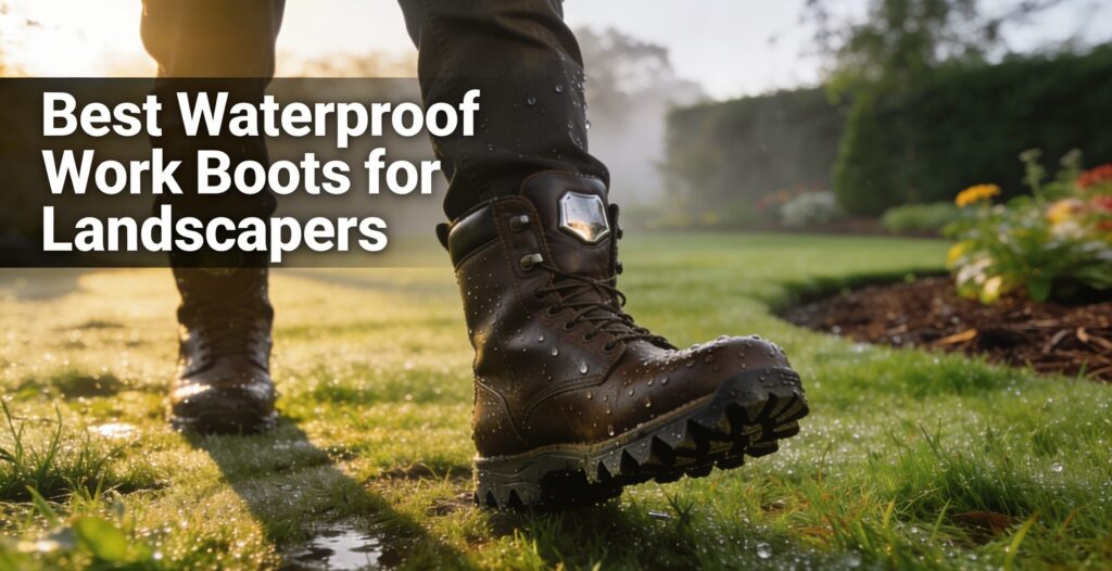 Durable waterproof work boots ideal for landscapers, providing excellent protection and traction in outdoor environments. Perfect for gardening, construction, and landscaping tasks.