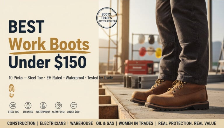 High-quality work boots under $150, featuring steel toe, waterproof design, and EH rating, perfect for construction, electricians, and tradespeople seeking durability and value.