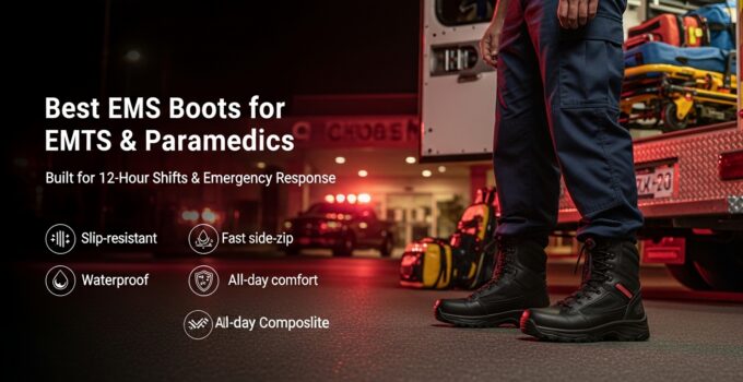 EMS boots designed for EMTs and paramedics offering slip resistance, waterproof features, and all-day comfort for quick emergency response.