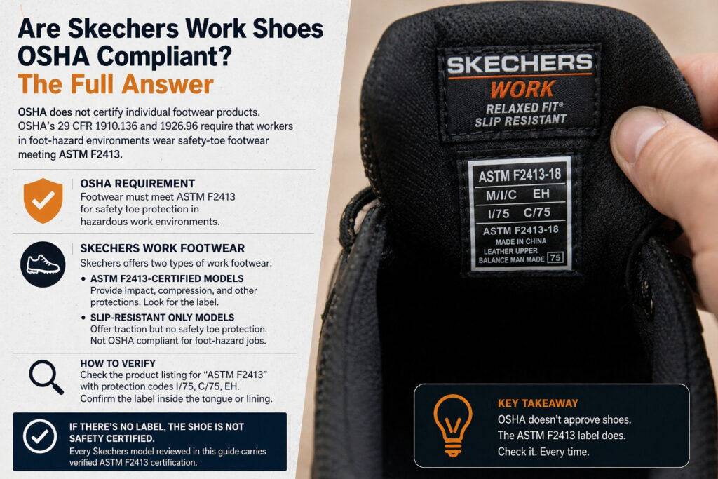 Skechers work shoe label and compliance information