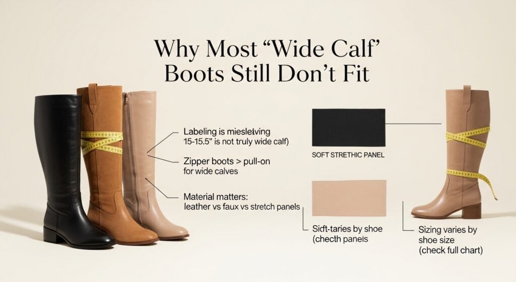 Three pairs of wide calf boots displayed