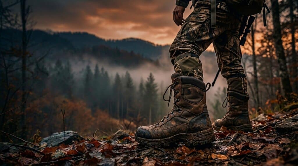 hunting boots in wilderness 