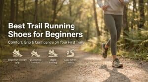 An image showcasing a person running on a forest trail, highlighting the importance of choosing the right trail running shoes for beginners.