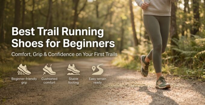 An image showcasing a person running on a forest trail, highlighting the importance of choosing the right trail running shoes for beginners.
