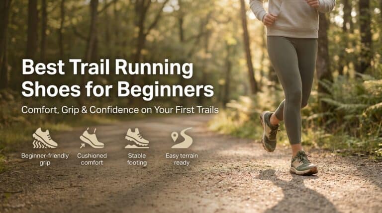 An image showcasing a person running on a forest trail, highlighting the importance of choosing the right trail running shoes for beginners.