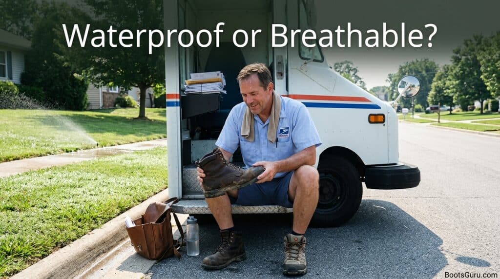 postal carrier comparing work boots 202606070931