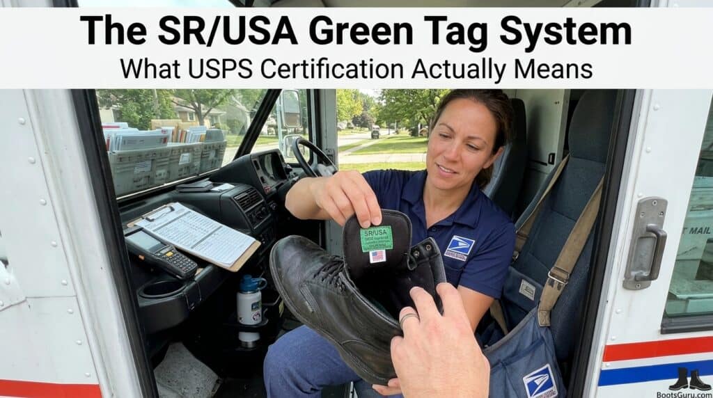 postal worker examining boot tag 202606070930