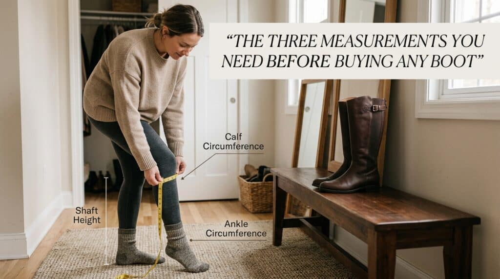 woman measuring leg for boots 202606020758
