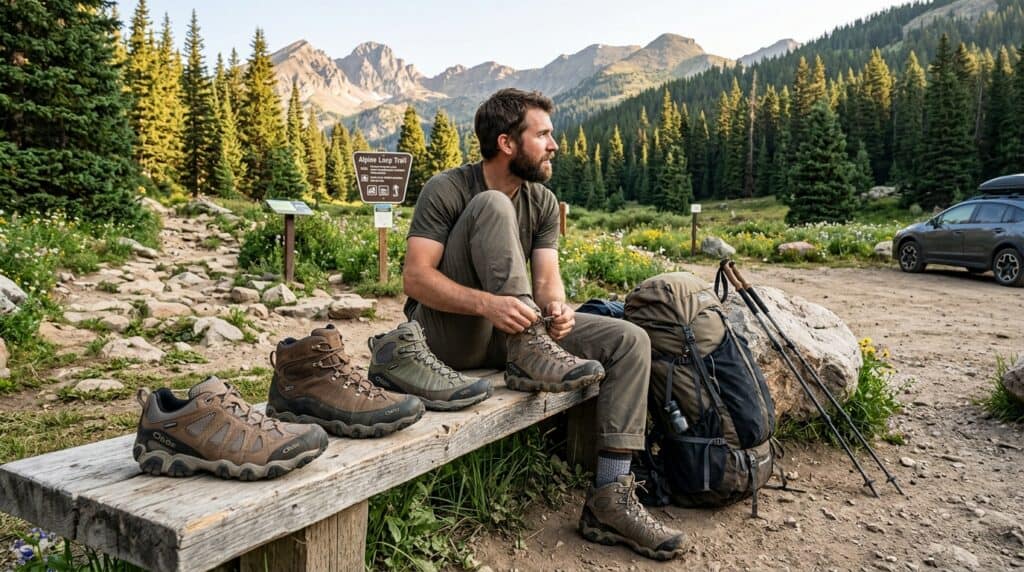 backpacker comparing oboz hiking… 202607070801