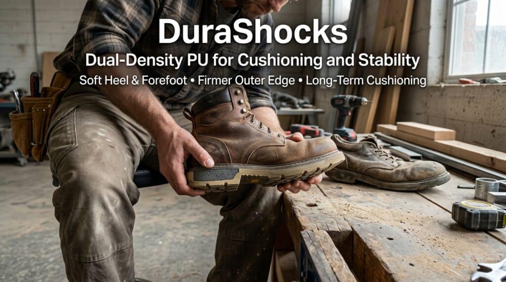 worker examining work boot sole 202607272211