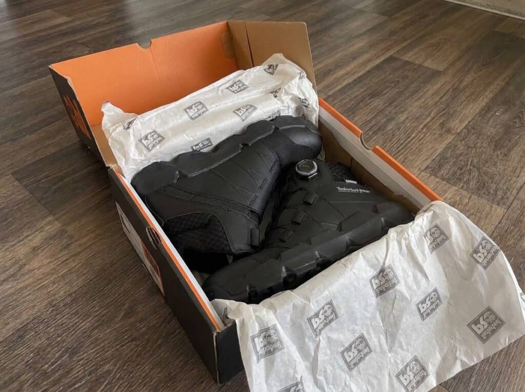 Timberland PRO Morphix BOA boots in their box with Timberland PRO tissue paper