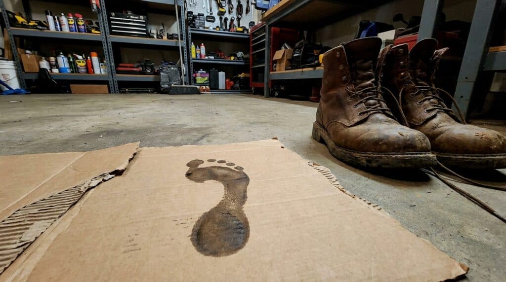 wet footprint on cardboard